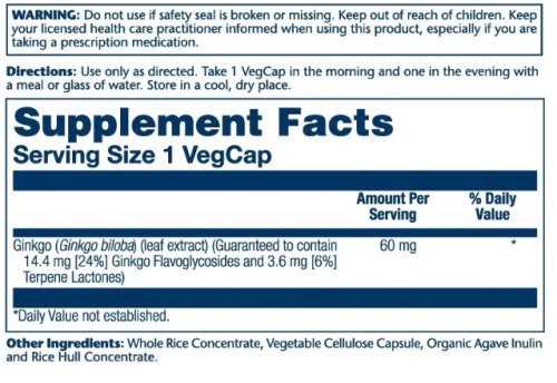 Ginkgo Biloba Extract 60 mg (Экстракт Гинкго Билоба 60 мг) 60 вег капс (Solaray) фото 4