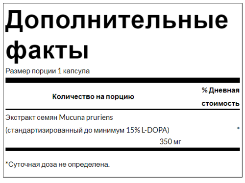 Mucuna Pruriens (Мукуна жгучая) 350 мг 200 капсул (Swanson) фото 2