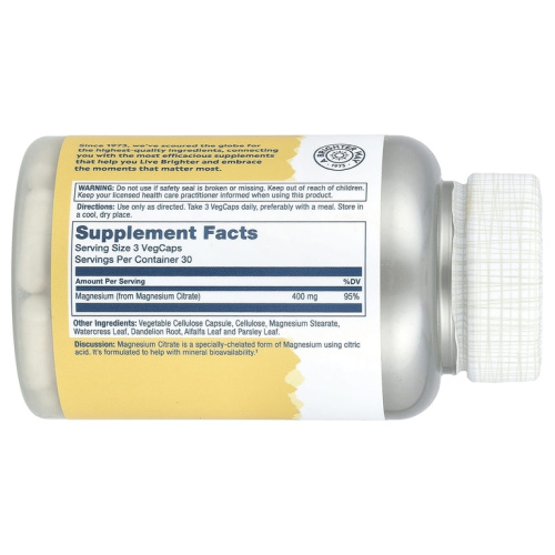 Magnesium Citrate 400 mg (Цитрат магния 400 мг) 90 капсул (Solaray) фото 2