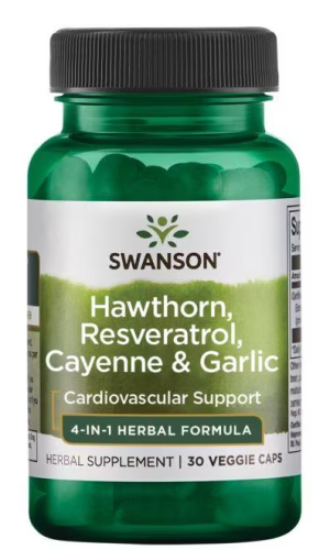 Hawthorn, Resveratrol, Cayenne & Garlic 30 вег капсул (Swanson) срок 03/22