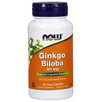 Ginkgo Biloba 60 мг (Гинкго Билоба) 60 вег капсул (Now Foods)