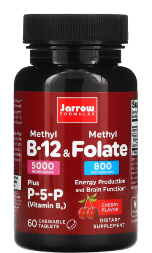 Methyl B-12 & Methyl Folate вишня 5000 мкг / 800 мкг 60 жевательных таблеток (Jarrow Formulas)