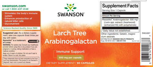 Larch Tree Arabinogalactan 500 mg (Арабиногалактан из лиственницы 500 мг) 90 капсул (Swanson) фото 2