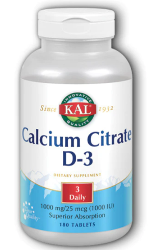 Calcium Citrate D-3 1000 мг 180 таблеток (KAL) фото 2