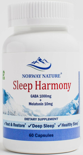 Sleep Harmony GABA 1000 мг + Melatonin 10 мг (Крепкий и здоровый сон) 60 капсул (Norway Nature) фото 2