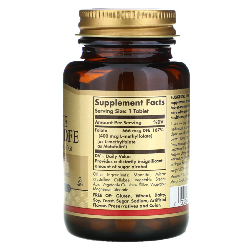 Folate 666 mcg DFE (Metafolin 400 mcg) 100 таблеток (Solgar) фото 2
