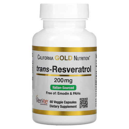 trans-Resveratrol 200 мг (транс-ресвератрол) 60 вег капсул (California Gold Nutrition)