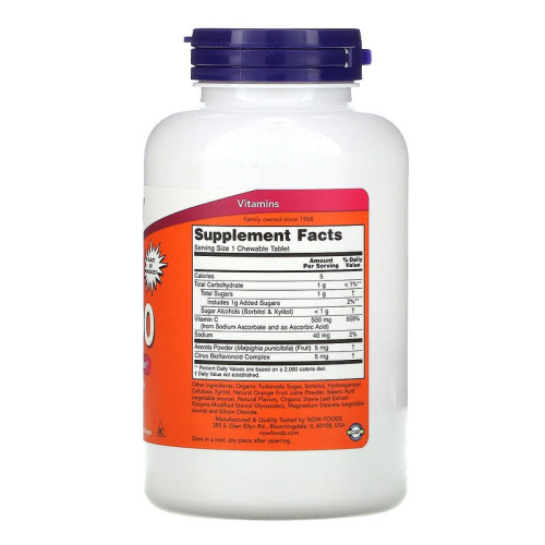 C-500 Chewable 500 мг (Жевательный Витамин С) 100 таблеток (Now Foods) фото 2