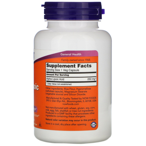 Alpha Lipoic Acid 250 мг (Альфа-Липоевая Кислота) 120 вег капсул (Now Foods) фото 2