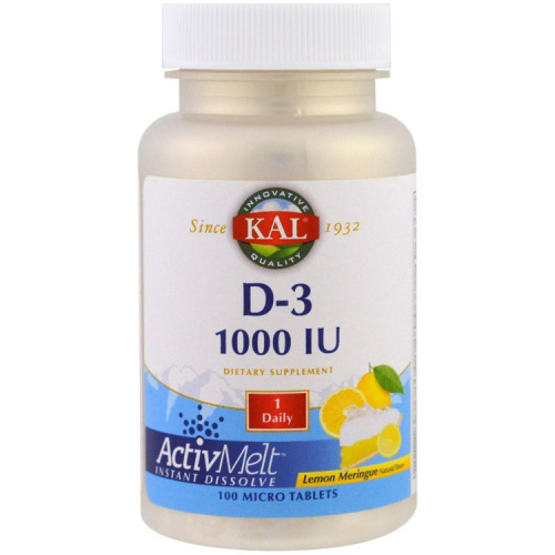 Vitamin D-3 25 mcg (1000 IU) ActivMelt Витамин Д-3 25 мкг (1000 МЕ) 100 микро таблеток (KAL) лимон