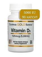 Vitamin D3 (Витамин D3) 125 мкг 5000 IU 90 капсул (California Gold Nutrition) Срок 08.23