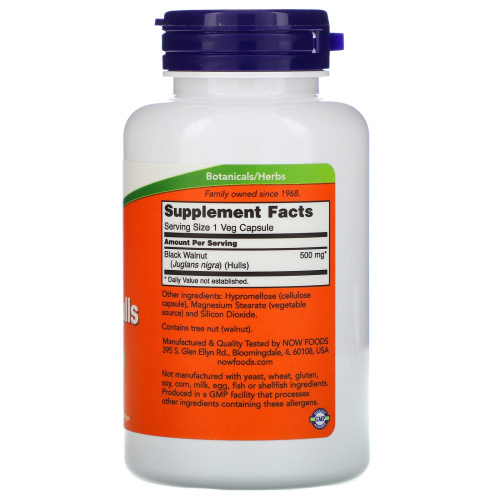 Black Walnut Hulls 500 mg (Скорлупа черного ореха 500 мг) 100 вег капсул (Now Foods) фото 2