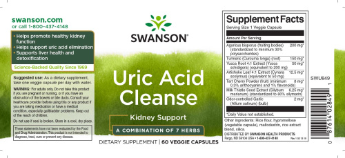 Uric Acid Cleanse (Очищение от мочевой кислоты) 60 вег капсул (Swanson) фото 4