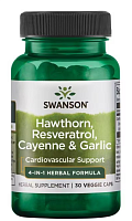 Hawthorn, Resveratrol, Cayenne & Garlic 30 вег капсул (Swanson)