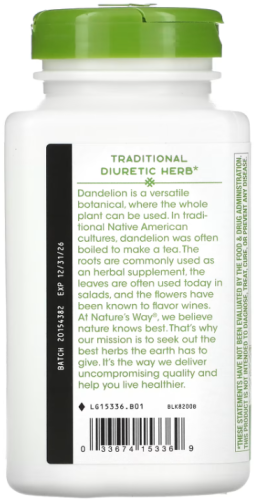 Dandelion Root 1575 мг (Корень Одуванчика) 180 веган капсул (Nature's Way) фото 3