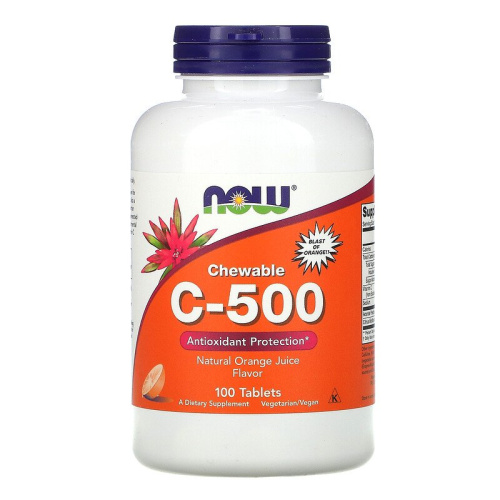 C-500 Chewable 500 мг (Жевательный Витамин С) 100 таблеток (Now Foods)