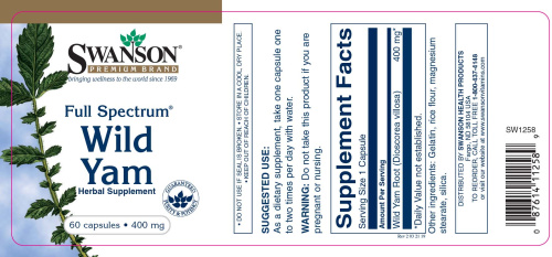 Wild Yam 400 mg (Корень дикого ямса 400 мг) 60 капс (Swanson) фото 3
