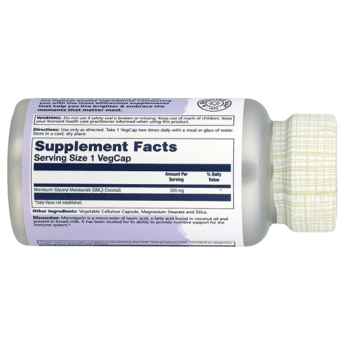 Monolaurin 500 mg (Монолаурин 500 мг) 60 вег капсул (Solaray)_ фото 2