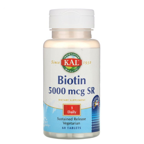 Biotin 5000 mcg Sustained Release (Биотин замедленного высвобождения) 60 таблеток (KAL) фото 2