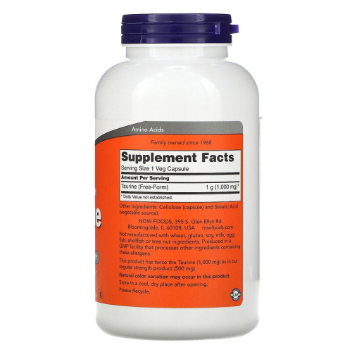 Taurine 1000 мг (Таурин) 250 вег капсул (Now Foods) фото 2