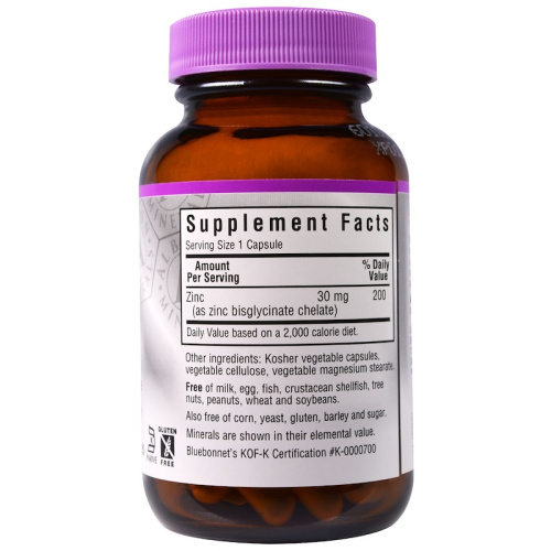 Chelated Zinc 30 mg срок 10/23 (Хелатный цинк 30 мг) 90 растительных капсул (Bluebonnet Nutrition) фото 2