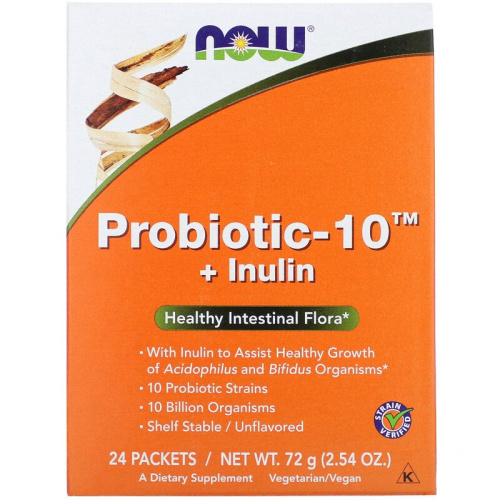Probiotic-10 Billion (Пробиотик-10 + Инулин)  24 пакета по 3 грамма (Now Foods)