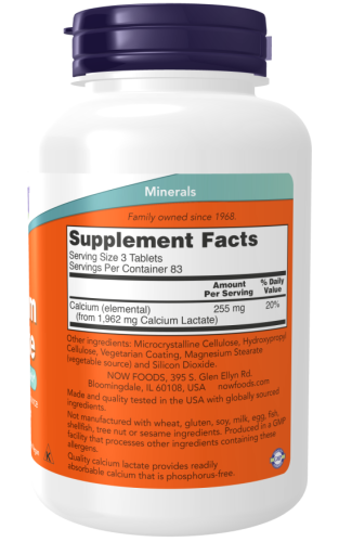 Calcium Lactate 255 mg (Лактата Кальция 225 мг) 250 таблеток (Now Foods) фото 3