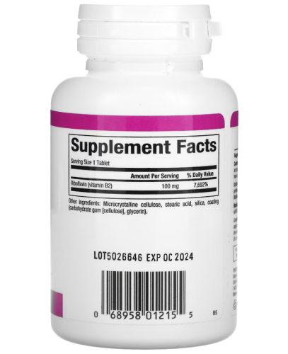 Vitamin B2 Riboflavin 100 mg (Витамин В2 Рибофлавин 100 мг) 90 таблеток (Natural Factors) фото 2