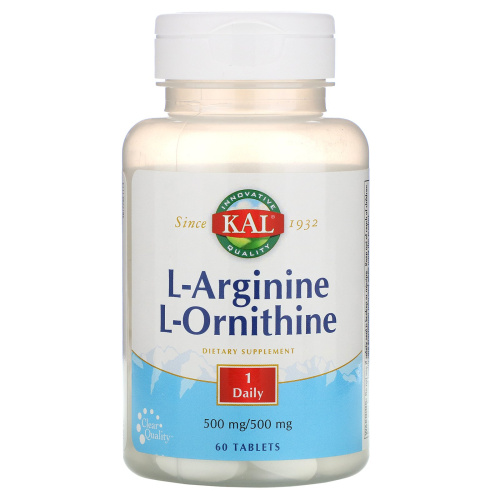 L-Arginine L-Ornithine 500 мг - 500 мг (Л-Аргинин Л-Орнитин) 60 таблеток (KAL)