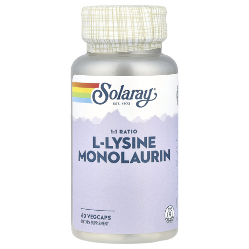 L-Lysine Monolaurin 500 mg 1:1 RATIO (L-Лизин 500 мг Монолаурин 500 мг) 60 вег капсул (Solaray)_