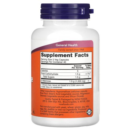 D-Mannose 500 mg (D-манноза 500 мг) 120 вегетарианских капсул (Now Foods) фото 3