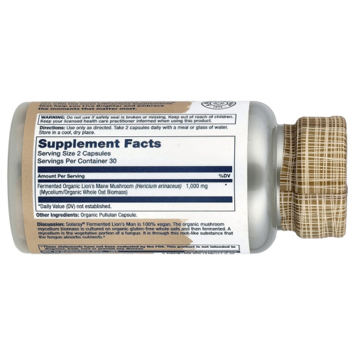Lion's Mane Fermented 500 mg (ежовик гребенчатый ферментированный 500 мг) 60 капсул (Solaray) фото 2