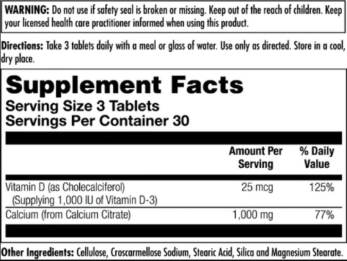 Calcium Citrate D-3 1000 мг 90 таблеток (KAL) фото 2