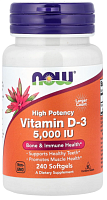 Vitamin D-3 5000 IU (125 mcg) Витамин Д-3 5000 МЕ (125 мкг) 240 мягких капсул (Now Foods)