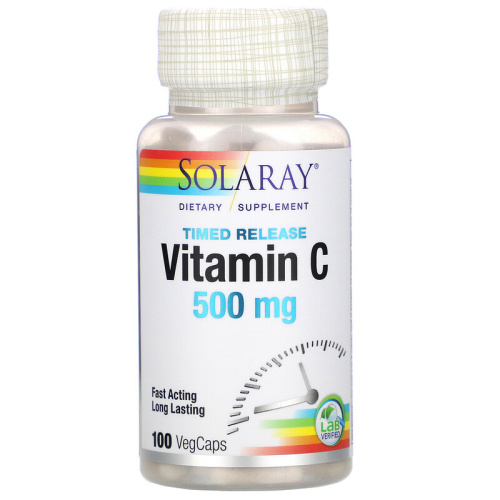 Vitamin C 500 mg TR with Rose Hips & Acerola (Витамин C 500 мг) 100 вег капсул (Solaray) фото 2