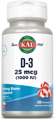 Vitamin D-3 25 mcg (1000 IU) With Xylitol Витамин Д-3 25 мкг (1000 МЕ) 200 жев. таблеток (KAL)
