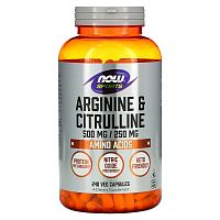 Arginine & Citrulline 500/250 мг (Аргинин и Цитруллин)  240 вег капсул (Now Foods)