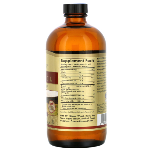 Organic Flaxseed Oil 473 мл (Органическое Льняное Масло) (Solgar) фото 2