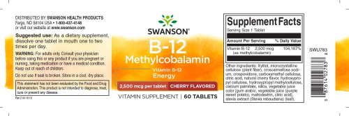 Vitamin B-12 Methylcobalamin 2500 mcg (Витамин Б-12 Метилкобаламин 2500 мкг) 60 таблеток (Swanson) фото 2