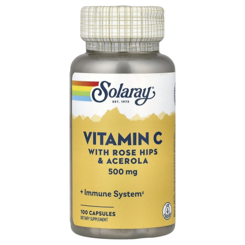 Vitamin C 500 mg TR with Rose Hips & Acerola (Витамин C 500 мг) 100 вег капсул (Solaray)_