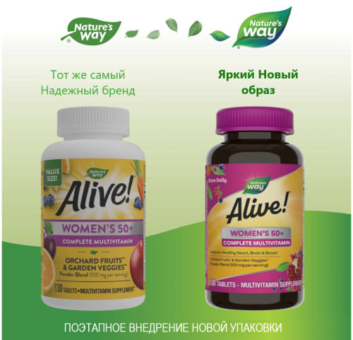 Alive! Women’s 50+ Complete Multivitamin (витамины для женщин старше 50 лет) 130 табл (Nature's Way) фото 5