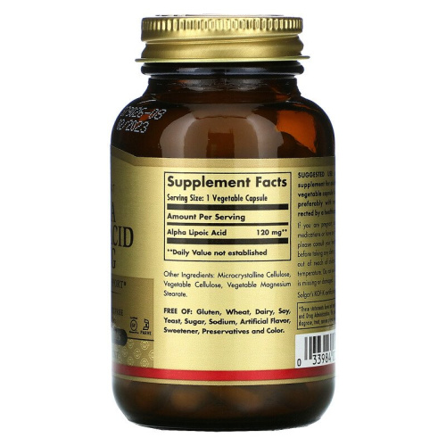 Alpha Lipoic Acid 120 мг (Альфа-Липоевая Кислота) 60 вег капсул (Solgar) фото 2
