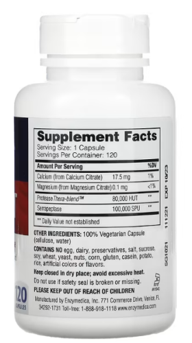 SerraGold High Potency Serrapeptase (Высокоэффективная Серрапептаза) 120 капсул (Enzymedica) фото 5