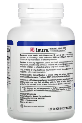 Lung Bronchial & Sinus Health (здоровье легких, бронхов и носа) 90 таблеток (Natural Factors) фото 4