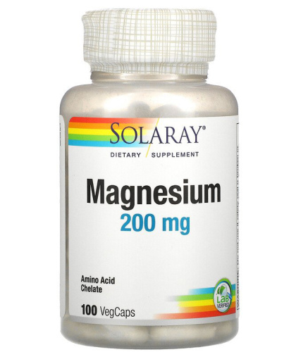 Magnesium Amino Acid Chelate 200 mg (Магний 200 мг) 100 вег. капсул (Solaray) фото 4