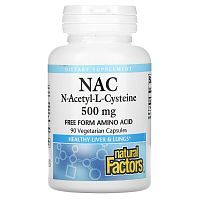 NAC 500 мг (N-Ацетил L-Цистеин) 90 вег. капсул (Natural Factors)