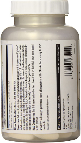 Cal-Mag Glycinate 1:1 500 мг (Кальций и Магний Глицинат) 90 таблеток (KAL) фото 2