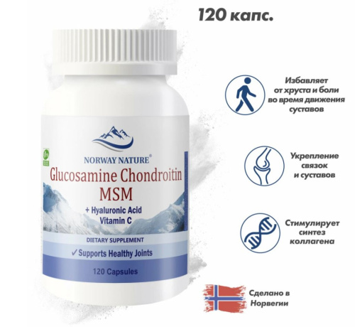 Glucosamine Chondroitin MSM + Hyaluronic Acid & Vitamin C 120 капсул (Norway Nature)