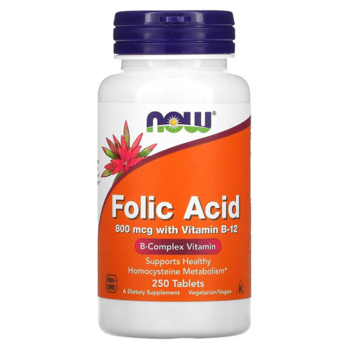 Folic Acid with Vitamin B-12 800 мкг (Фоливая кислота и Б12)  250 табл (Now Foods)