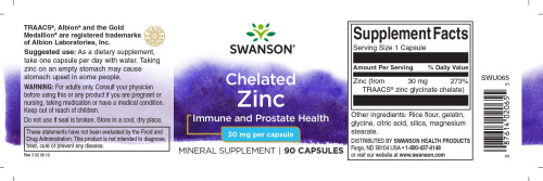 Chelated Zinc 30 mg Albion (Хелатный цинк 30 мг) 90 капсул (Swanson) фото 4